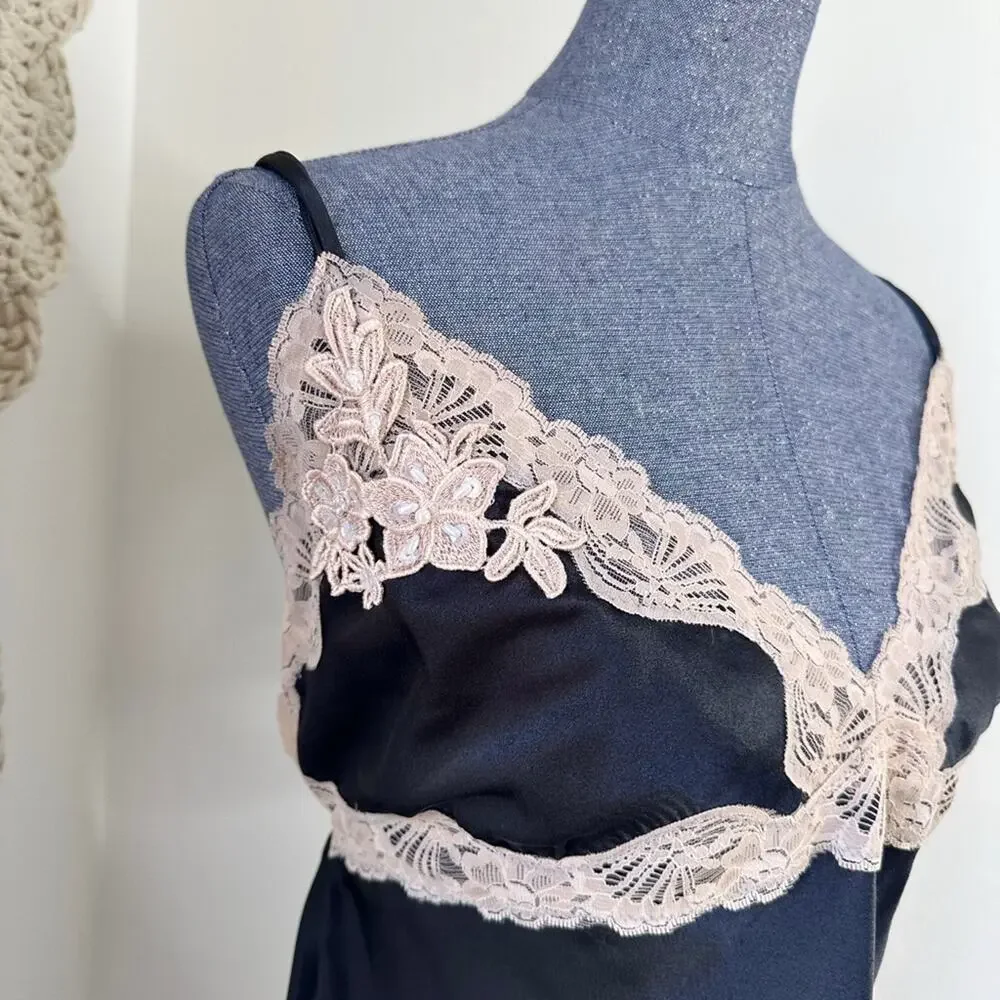 Vintage California Dynasty Black and Cream Lace Chemise XL - Picture 2 of 5